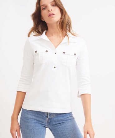 Oléron polo shirt - 3/4 length sleeves, in cotton (BLANC)