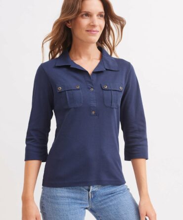 Oléron polo shirt - 3/4 length sleeves, in cotton (MARINE)